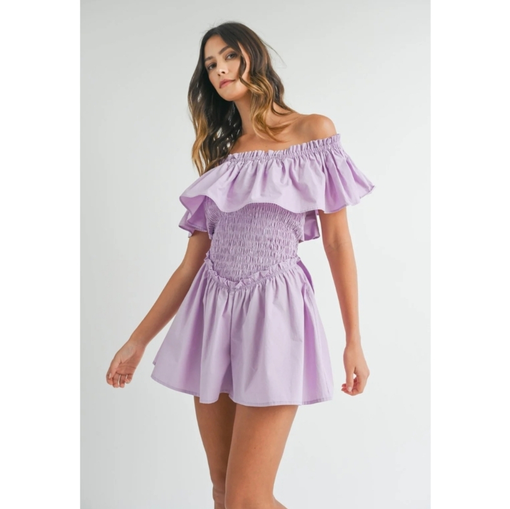 NWT Elizabeth MABLE Lilac Off-Shoulder Romper